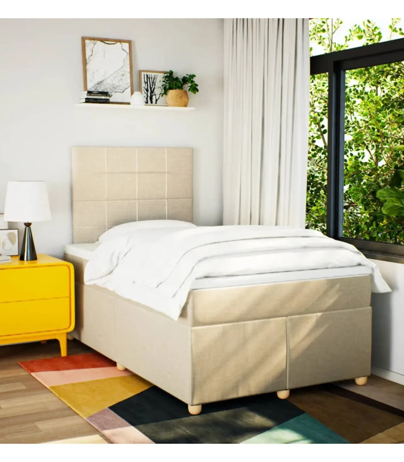 Clearance Boxspring met matras stof crèmekleurig 120x190 cm Bedden