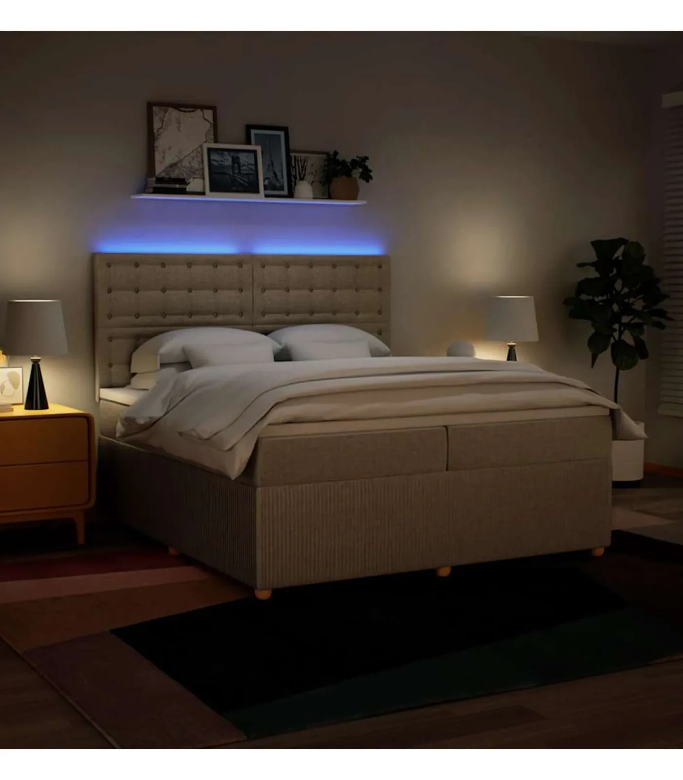 Boxspring met matras stof crèmekleurig 200x200 cm Bedden