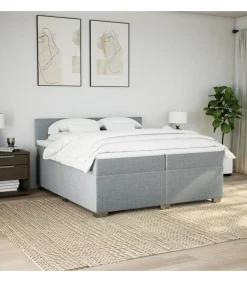 vidaXL Boxspring met matras stof lichtgrijs 200x200 cm