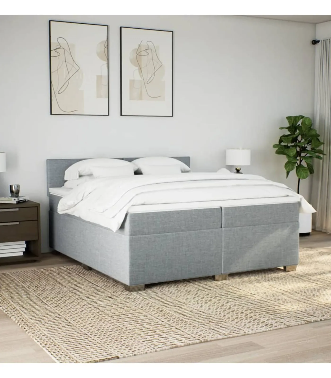 vidaXL Boxspring met matras stof lichtgrijs 200x200 cm