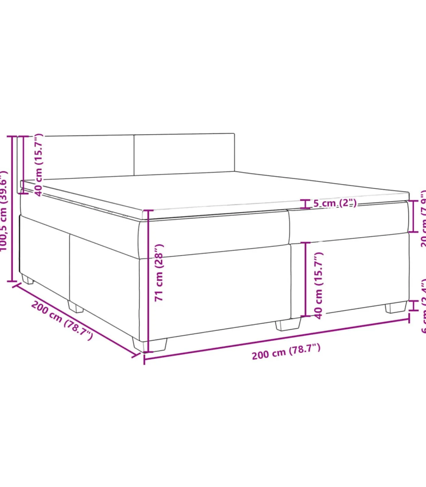 vidaXL Boxspring met matras stof lichtgrijs 200x200 cm