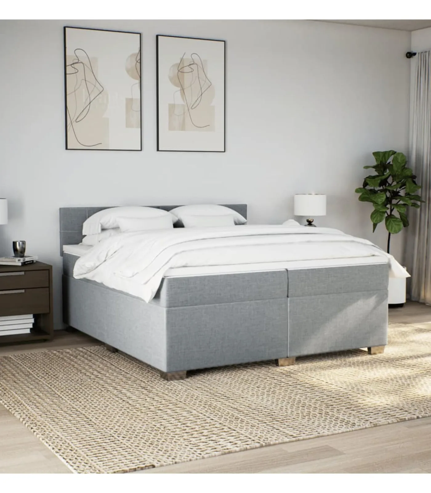 vidaXL Boxspring met matras stof lichtgrijs 200x200 cm