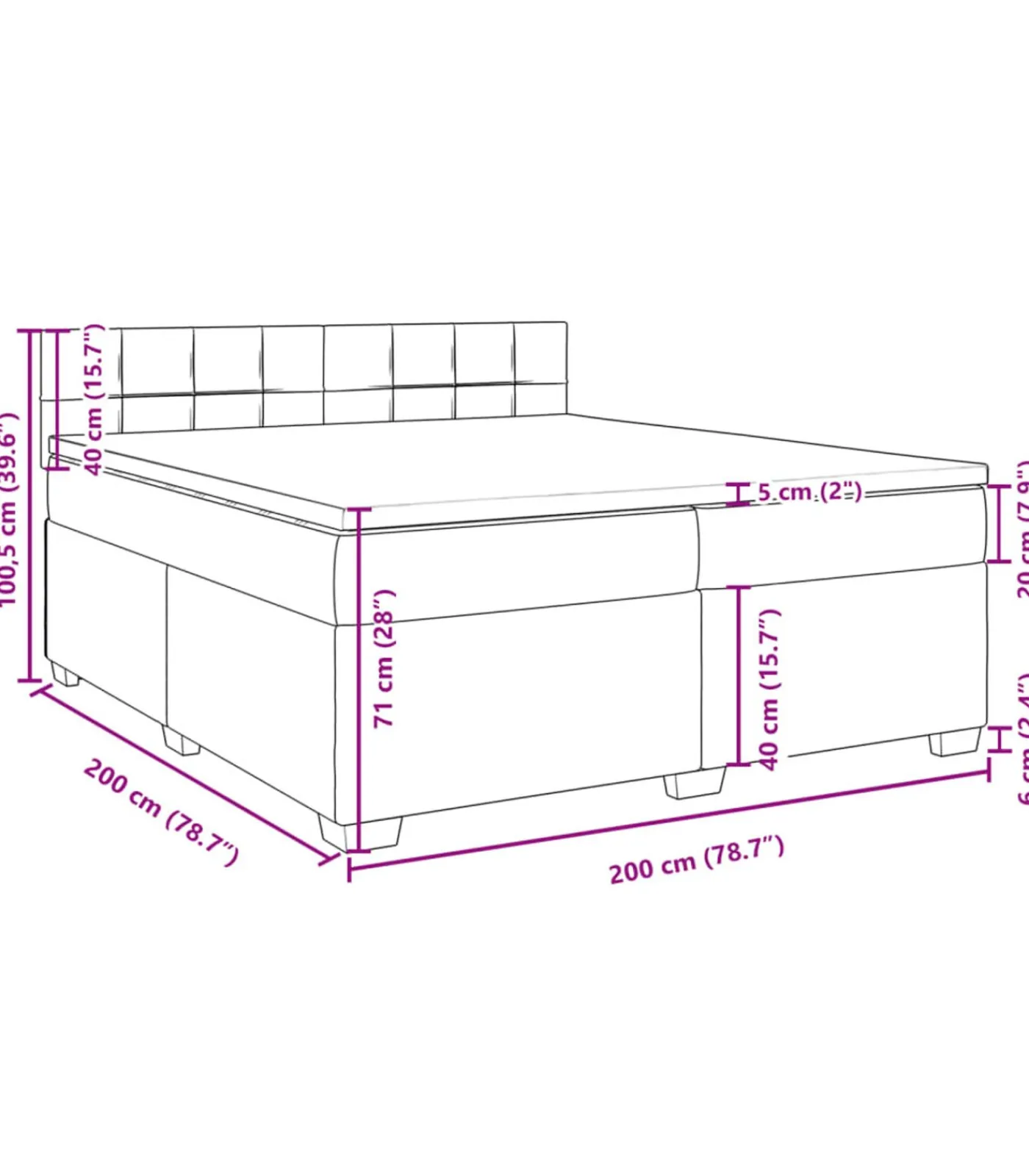 vidaXL Boxspring met matras stof lichtgrijs 200x200 cm