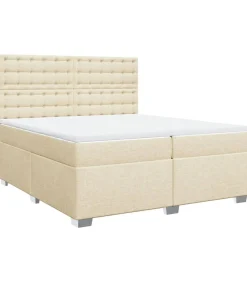 Boxspring met matras stof crèmekleurig 200x200 cm Bedden