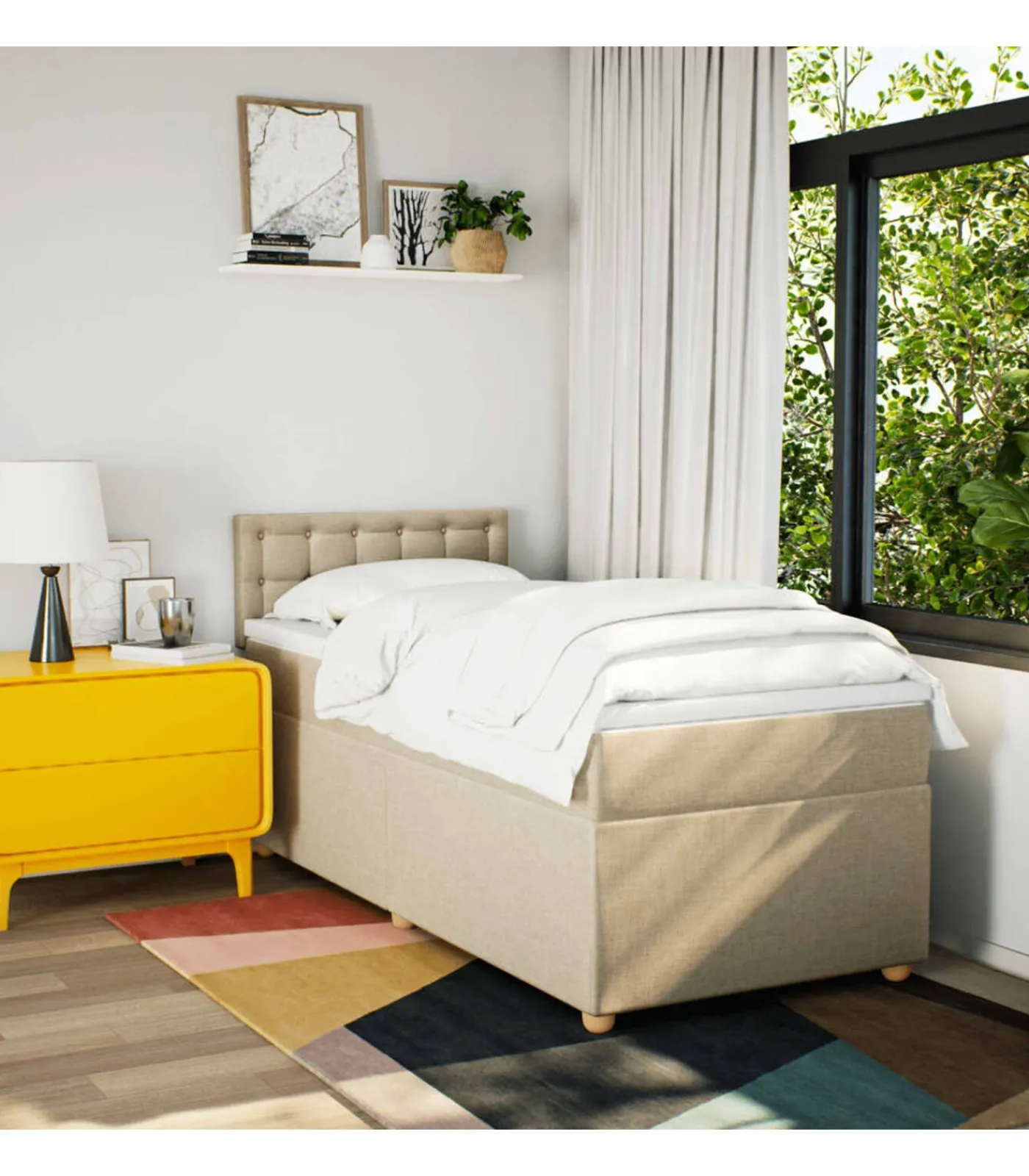 Boxspring met matras stof crèmekleurig 90x190 cm Bedden