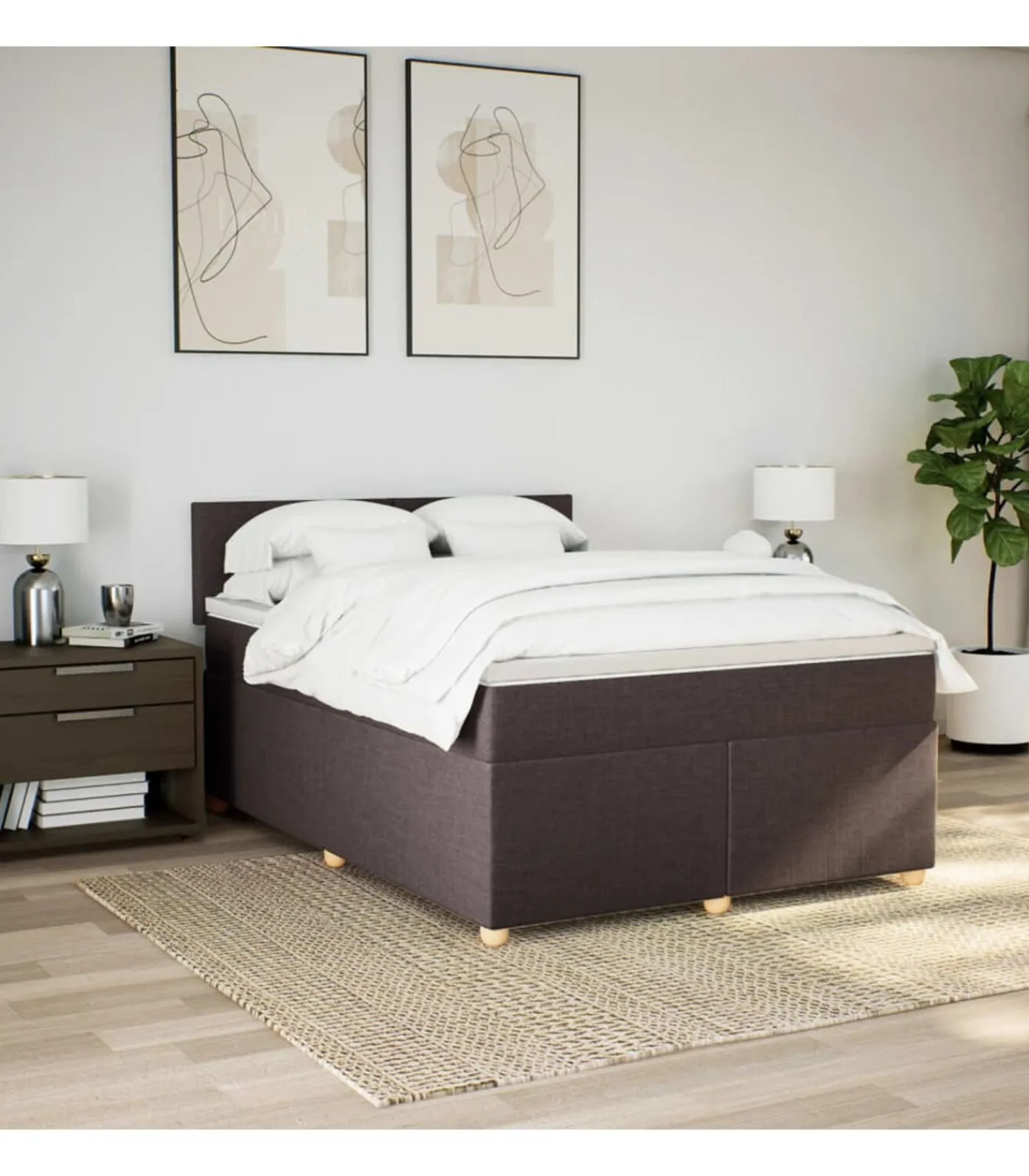 Sale Boxspring met matras stof donkerbruin 140x200 cm Bedden