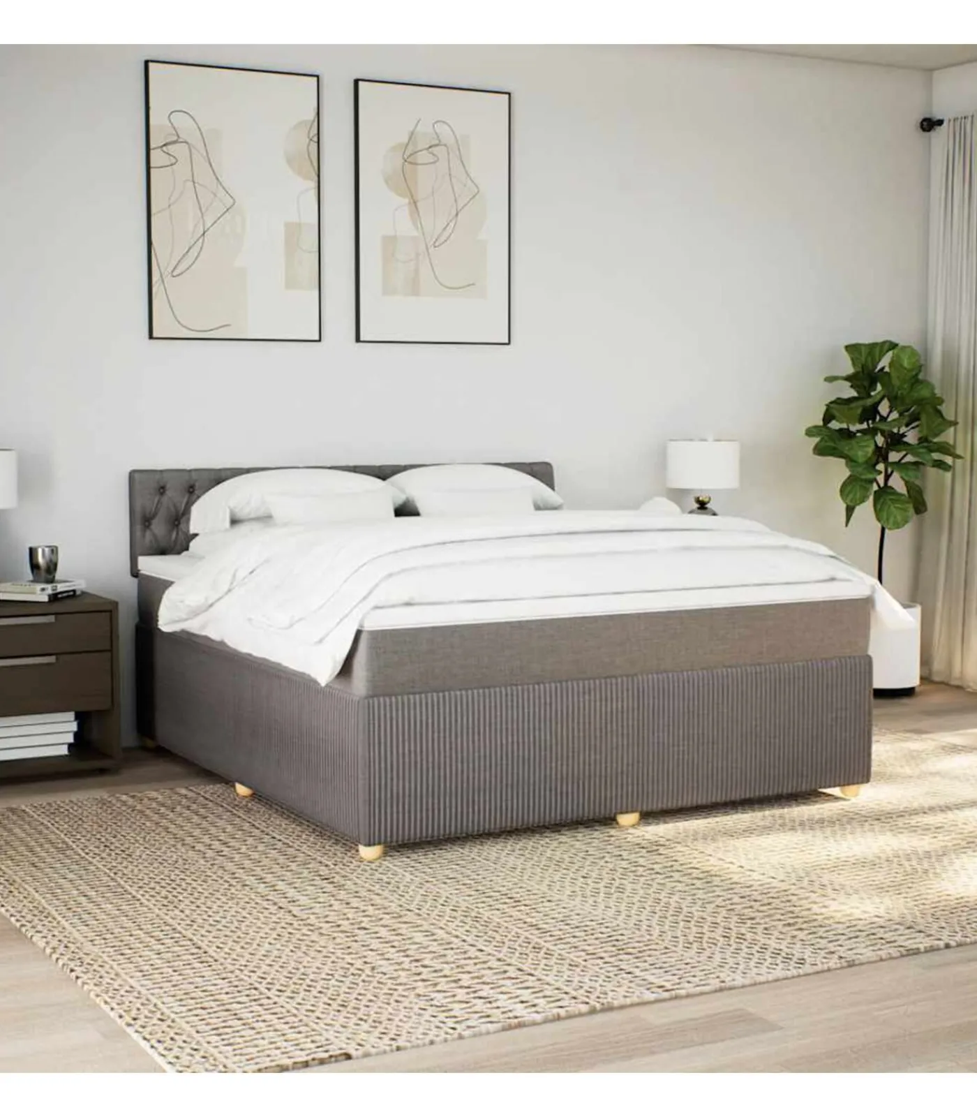 vidaXL Boxspring met matras stof taupe 180x200 cm