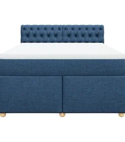 vidaXL Boxspring met matras stof blauw 140x200 cm