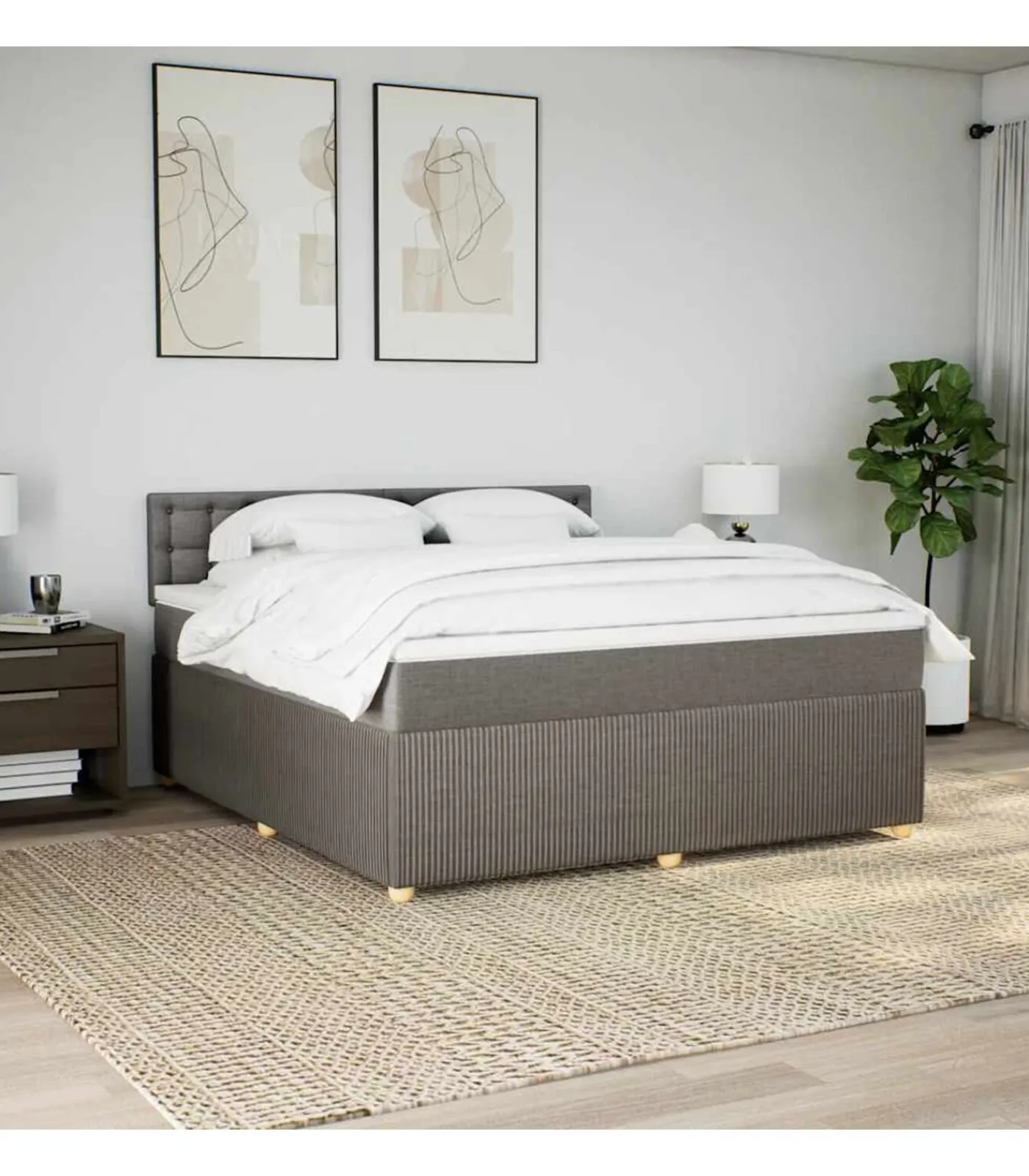 vidaXL Boxspring met matras stof taupe 180x200 cm