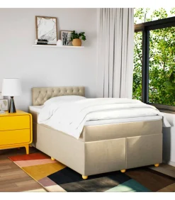 vidaXL Boxspring met matras stof crèmekleurig 120x190 cm