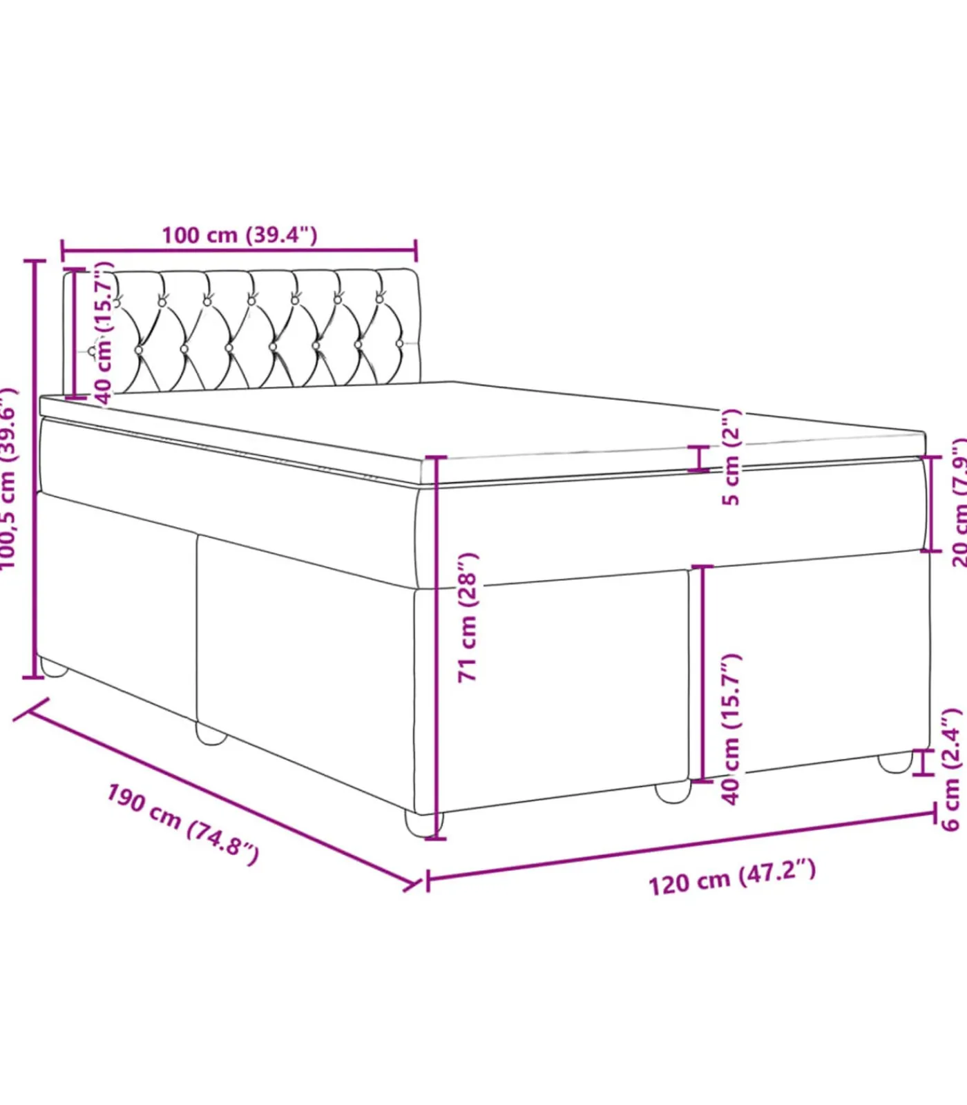 vidaXL Boxspring met matras stof crèmekleurig 120x190 cm