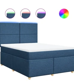 vidaXL Boxspring met matras stof blauw 140x200 cm