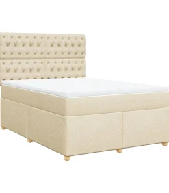 vidaXL Boxspring met matras stof crèmekleurig 160x200 cm