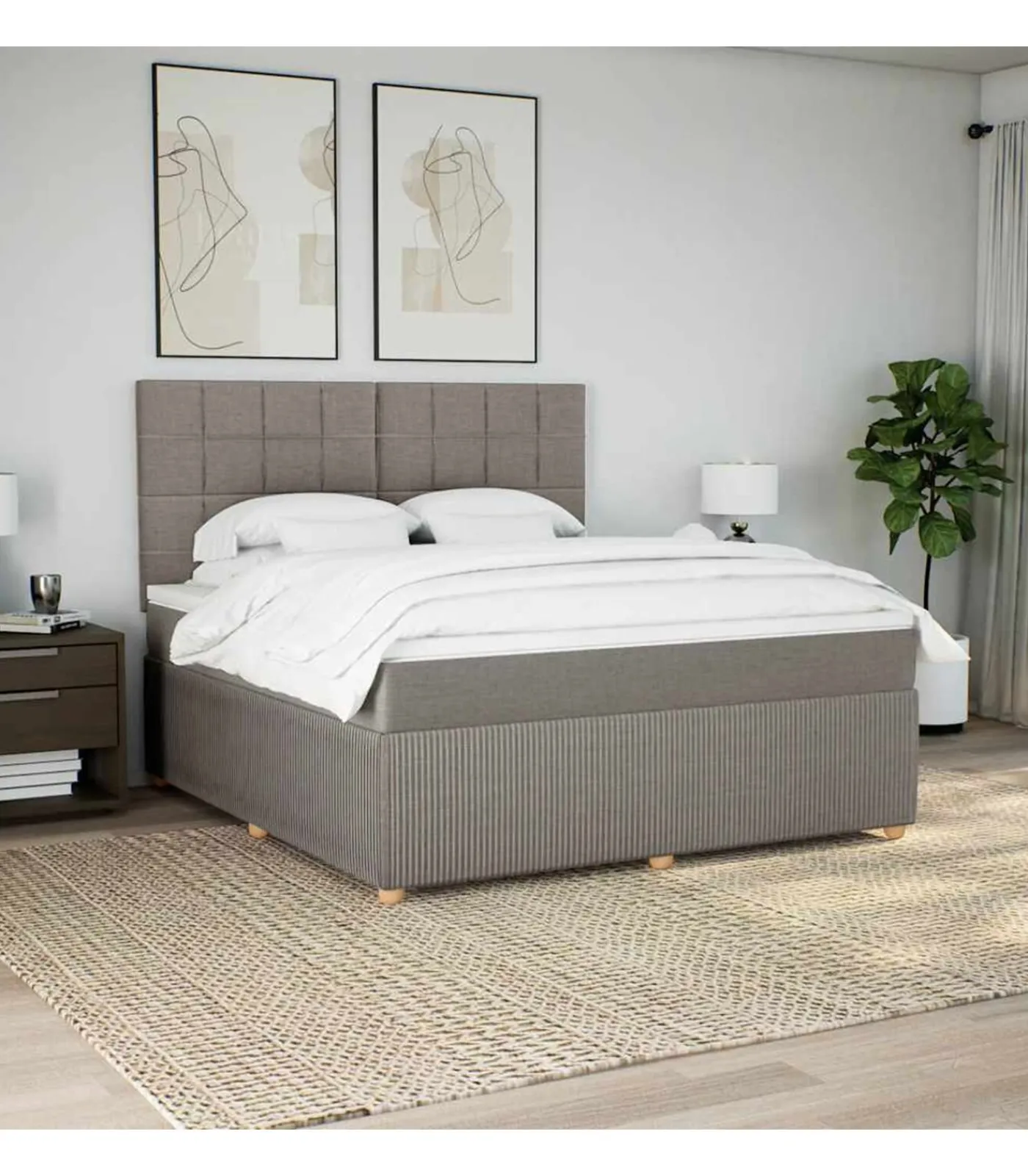 vidaXL Boxspring met matras stof taupe 180x200 cm