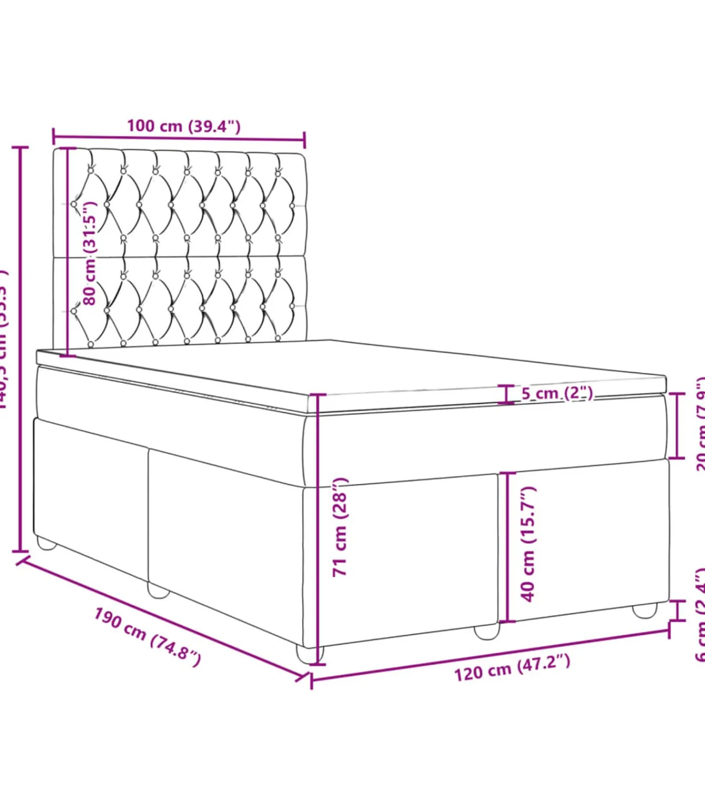 vidaXL Boxspring met matras stof taupe 120x190 cm