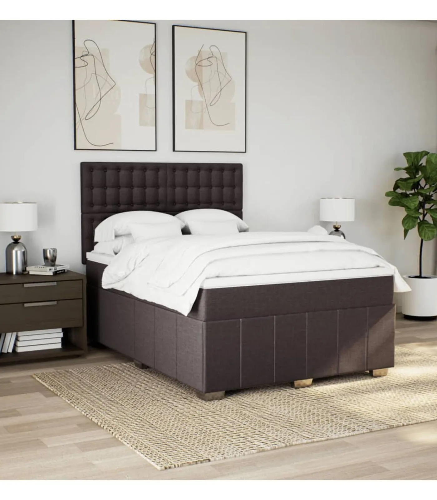 Sale Boxspring met matras stof donkerbruin 160x200 cm Bedden