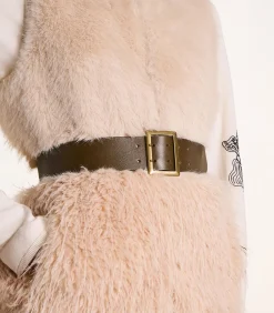 Discount Brede riem van kaki leer met rechthoekige gesp DAMES Riemen