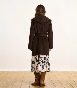 Hot Bruine 3/4 jas met wollen capuchon DAMES Jassen