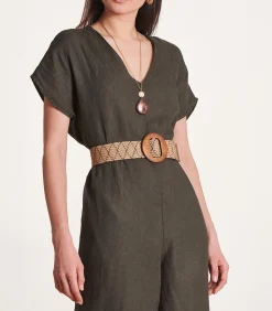 DAMES La Fée Maraboutée Bruine elastische riem met grote houten gesp