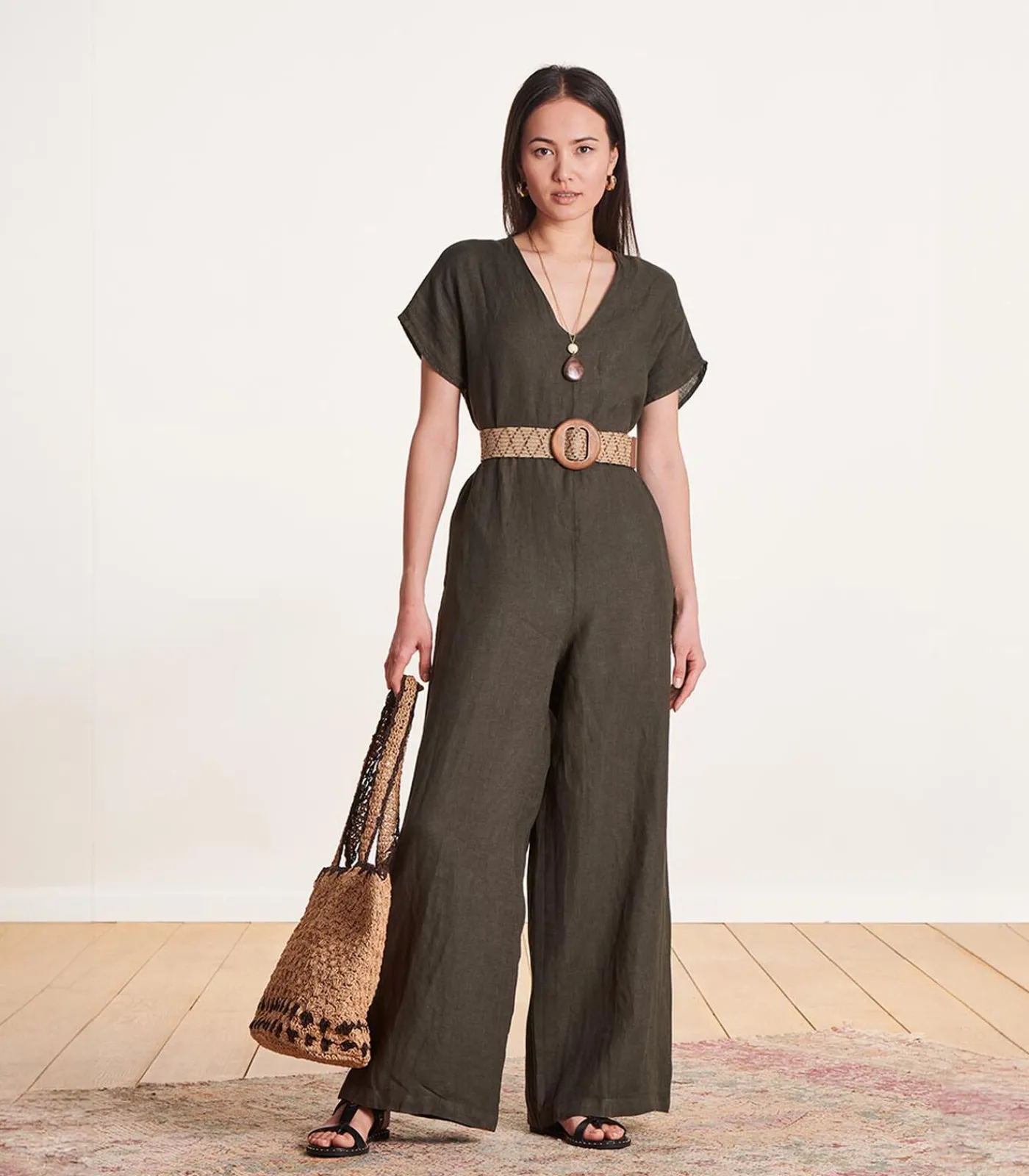 DAMES La Fée Maraboutée Bruine elastische riem met grote houten gesp