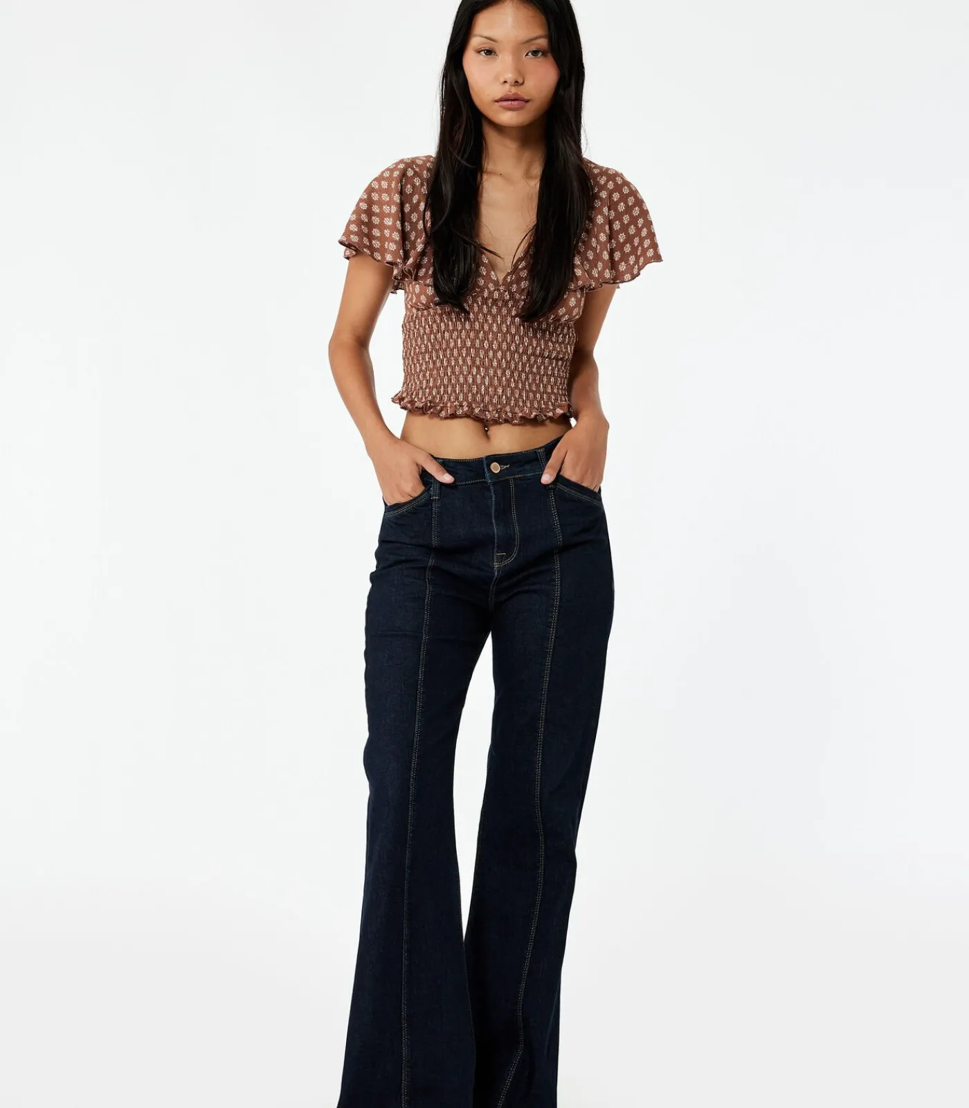 DAMES Koton Bruine Korte Top Met V-Hals En Batwing Mouwen