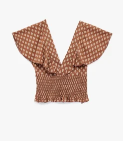 DAMES Koton Bruine Korte Top Met V-Hals En Batwing Mouwen