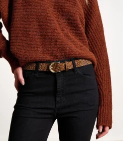 New Bruine leren riem met luipaardprint effect DAMES Riemen