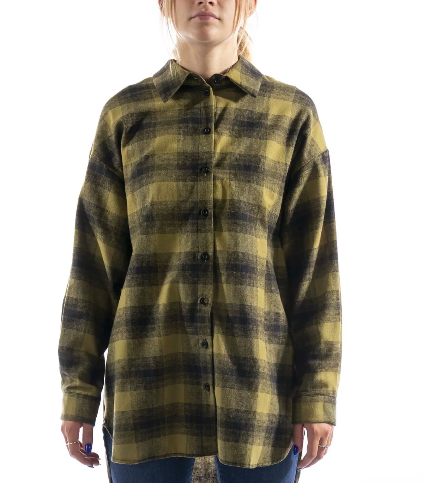 DAMES Kontatto Camicia Over Check Frange Verde