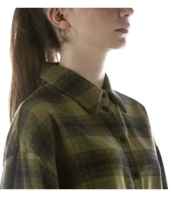 DAMES Kontatto Camicia Over Check Frange Verde