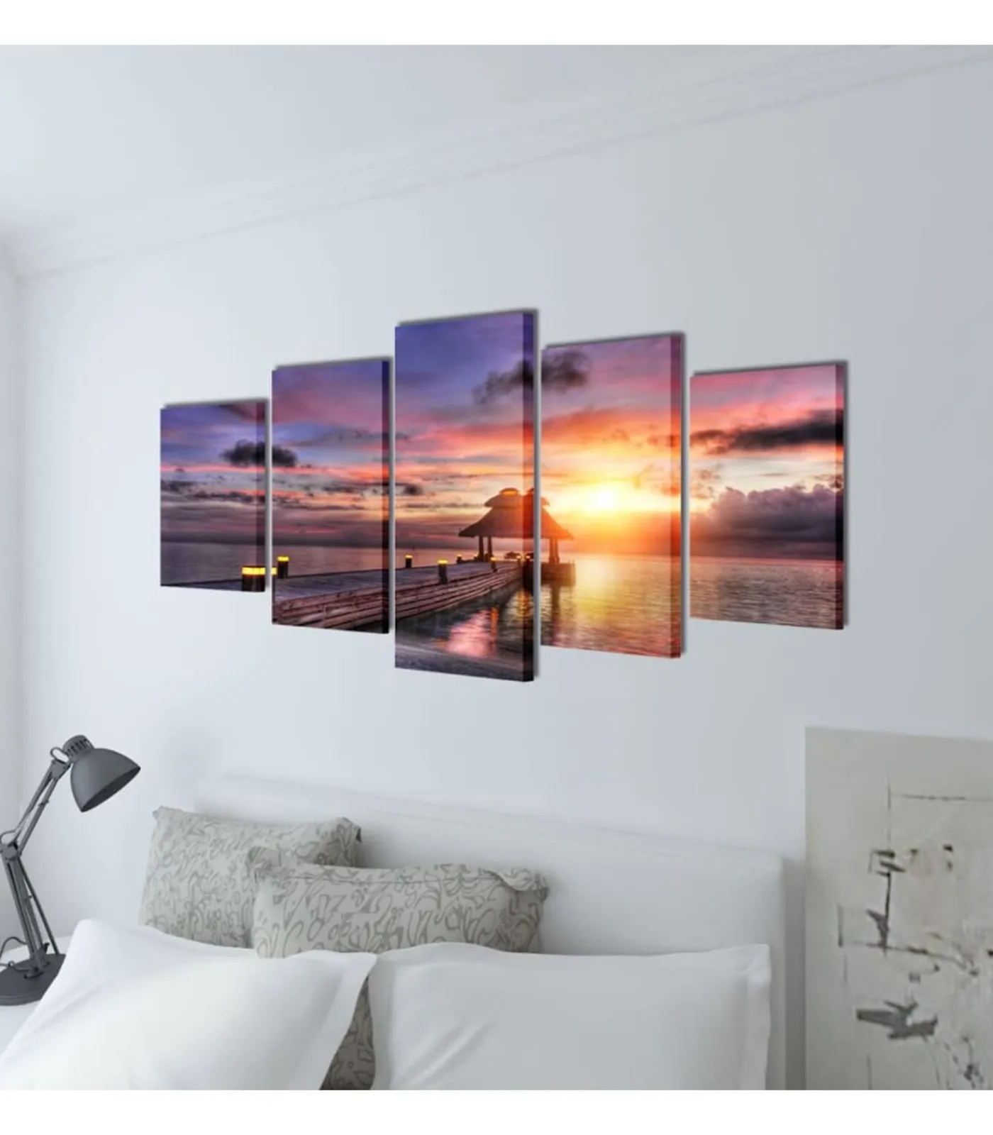 vidaXL Canvas muurdruk set zandstrand met paviljoen 100 x 50 cm