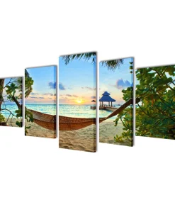 vidaXL Canvas muurdruk set zandstrand met hangmat 100 x 50 cm