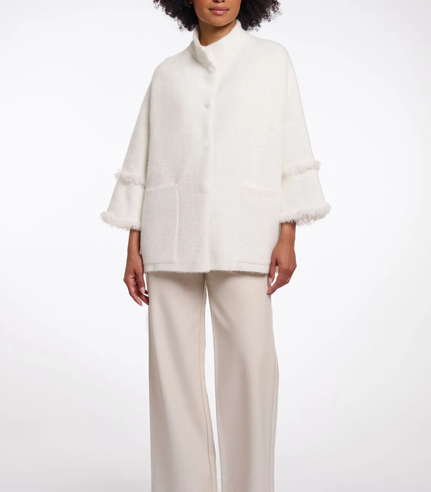 DAMES Rino&Pelle Cape met franjes Sneeuwwit XXL