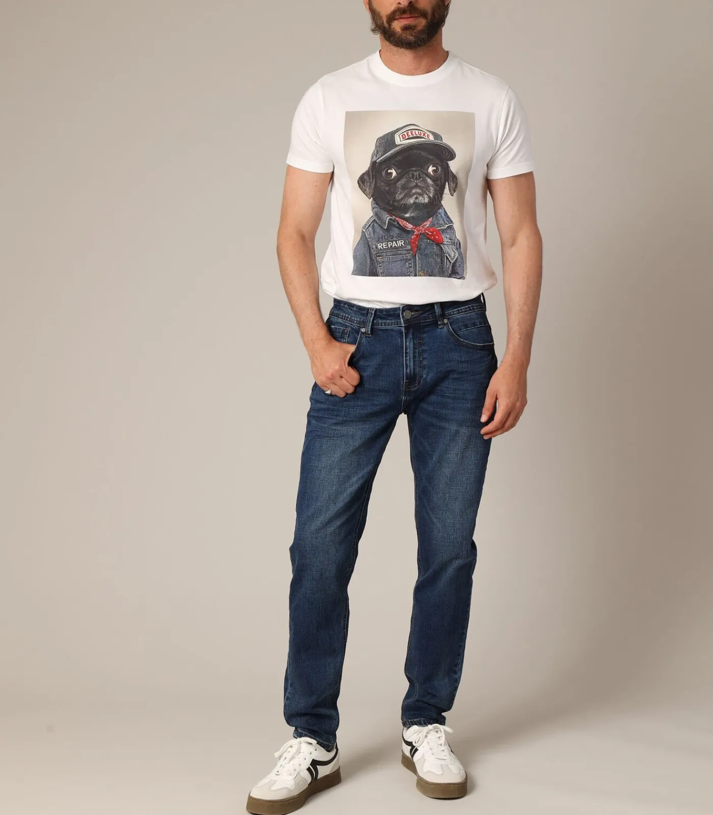 Heren Deeluxe CARLOS - Heren rechte jeans van comfortabele stretchkatoen