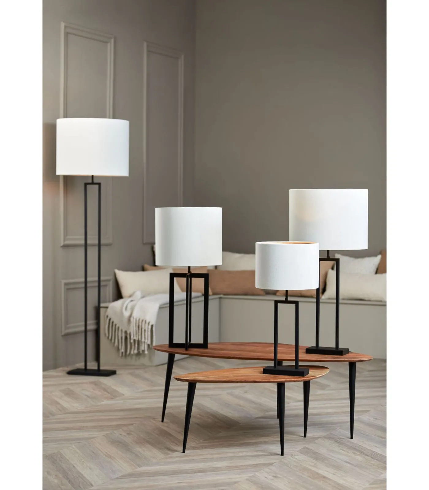 Sale Cilinder Lampenkap Velours - Wit - Ø40x30cm Lampenkappen