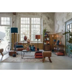 Discount Cilinder Lampenkap Velours - Petrol Blue - Ø35x30cm Lampenkappen