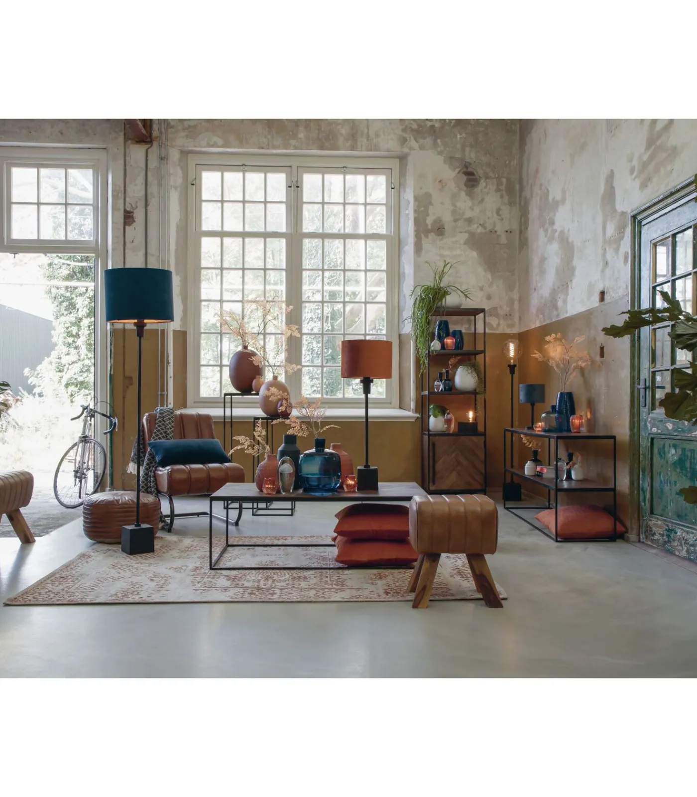 Discount Cilinder Lampenkap Velours - Petrol Blue - Ø35x30cm Lampenkappen