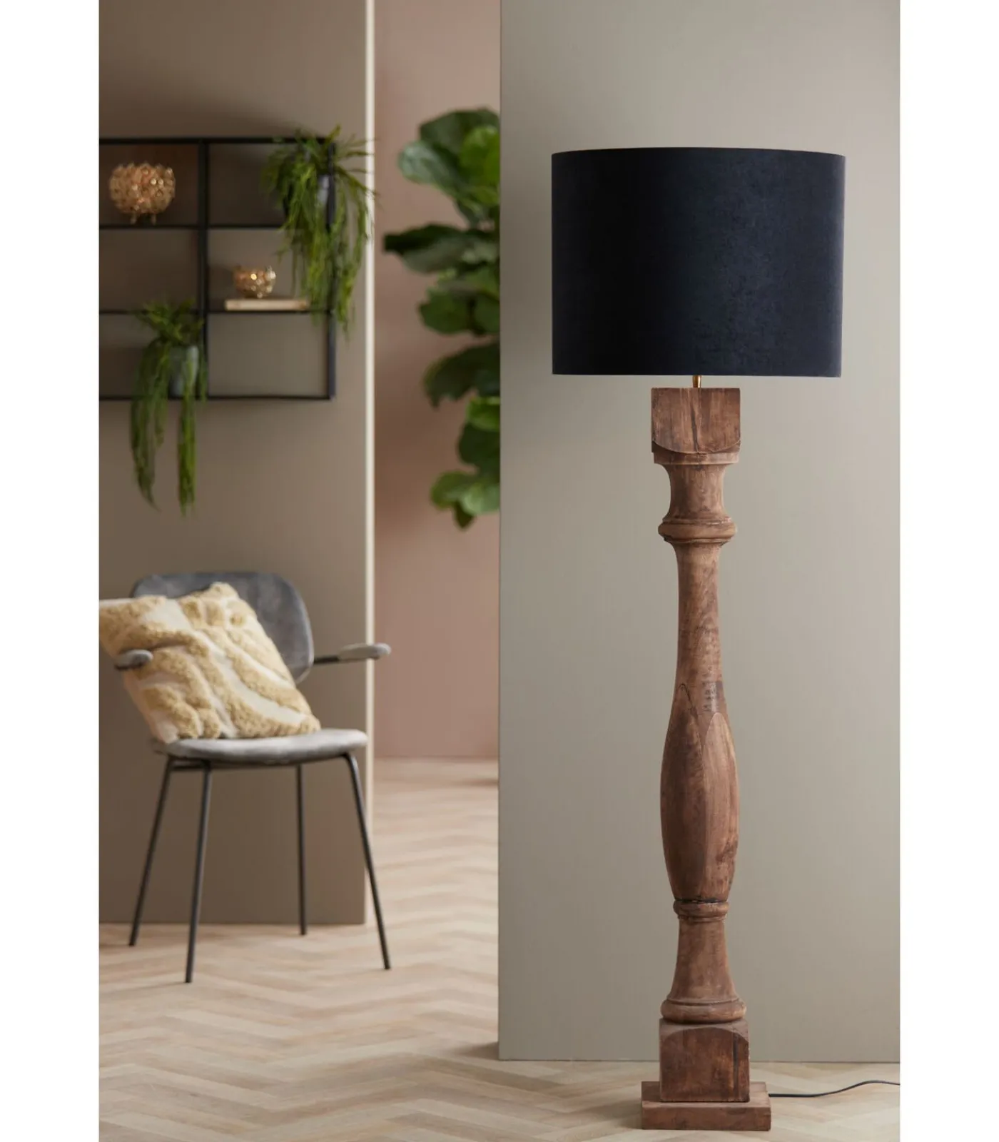 Discount Cilinder lampenkap Velours - Zwart - Ø50x38cm Lampenkappen