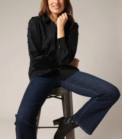 Hot CLARYNE - 100% katoenen geborduurd hartshirt, rechte snit en lange mouwen DAMES Overhemden & Blouses