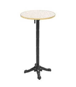 Oviala 60cm ronde hoge tafel kantelbaar terrazzo/goud blad en zwart onderstel