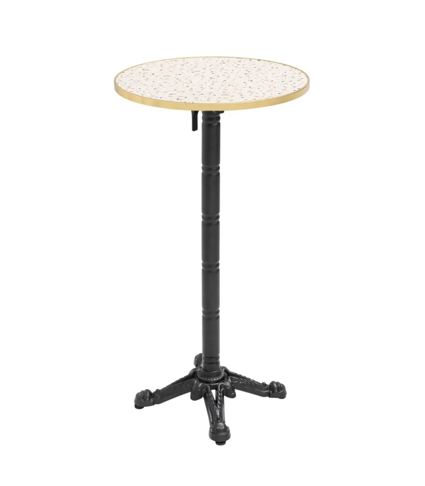 Oviala 60cm ronde hoge tafel kantelbaar terrazzo/goud blad en zwart onderstel