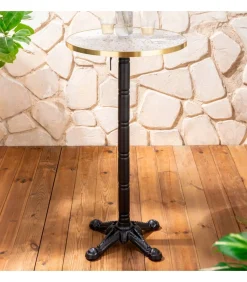 Oviala 60cm ronde hoge tafel kantelbaar terrazzo/goud blad en zwart onderstel