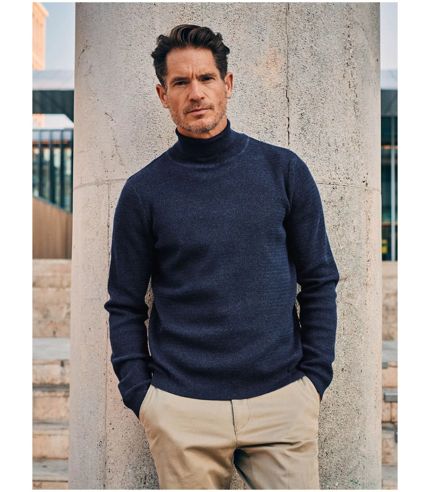 Clearance Coltrui Structure Melange Navy Heren Truien & Cardigans