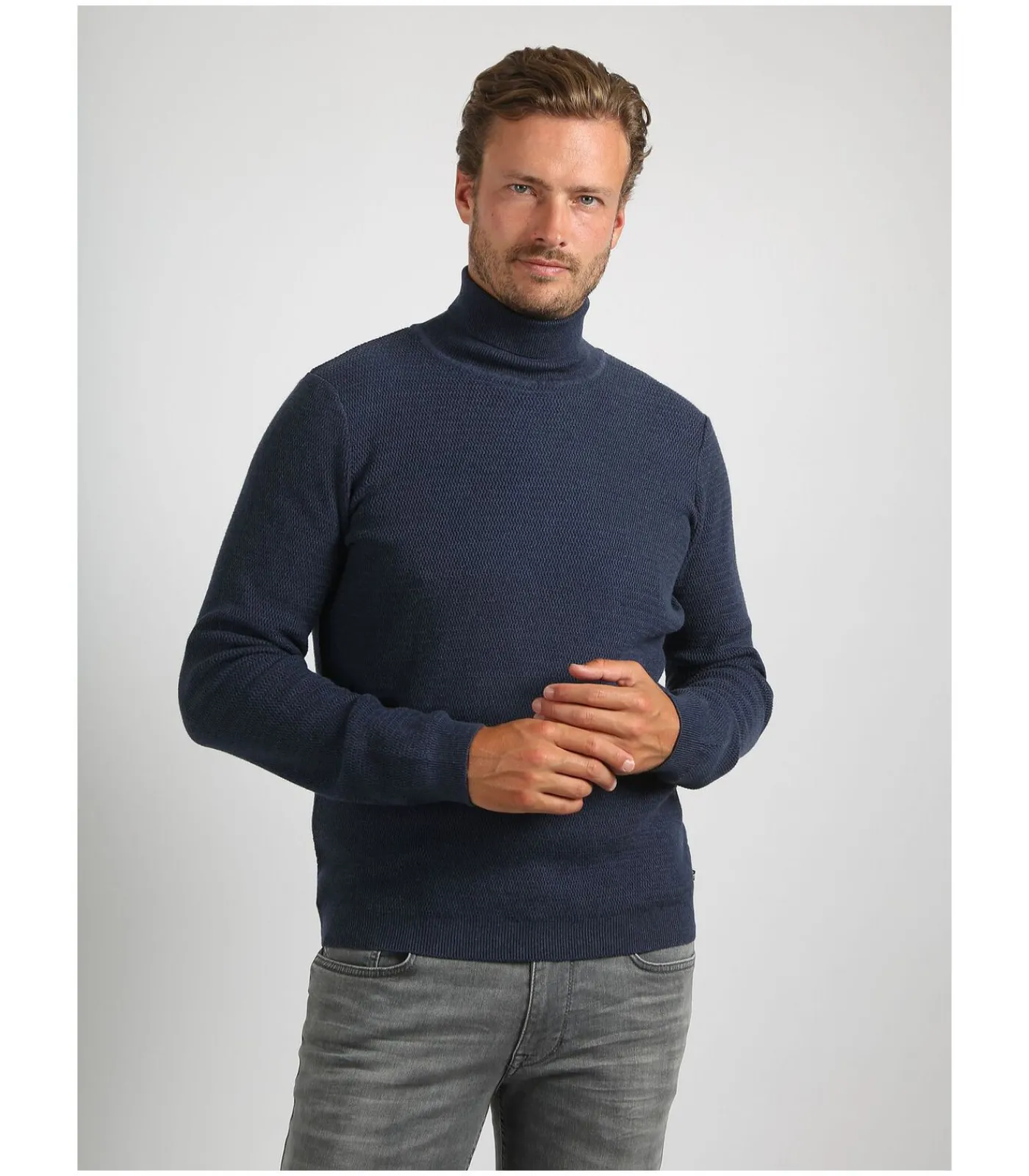 Clearance Coltrui Structure Melange Navy Heren Truien & Cardigans