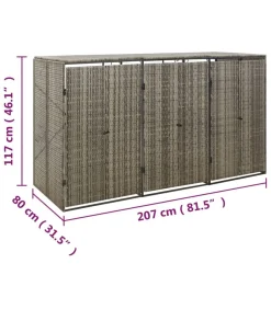 vidaXL Containerberging driedubbel 207x80x117 cm poly rattan grijs