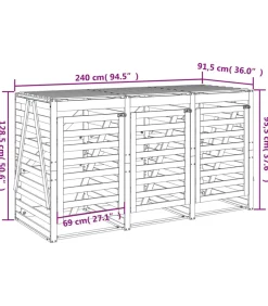 vidaXL Containerberging drievoudig massief grenenhout zwart