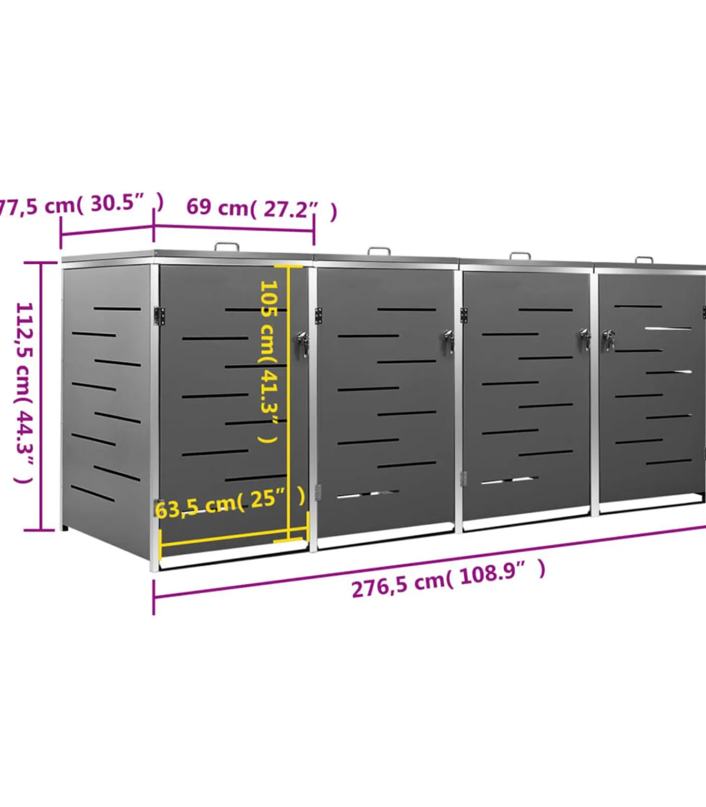 Sale Containerberging vierdubbel 276,5x77,5x112,5 cm roestvrij staal Manden En Bakken