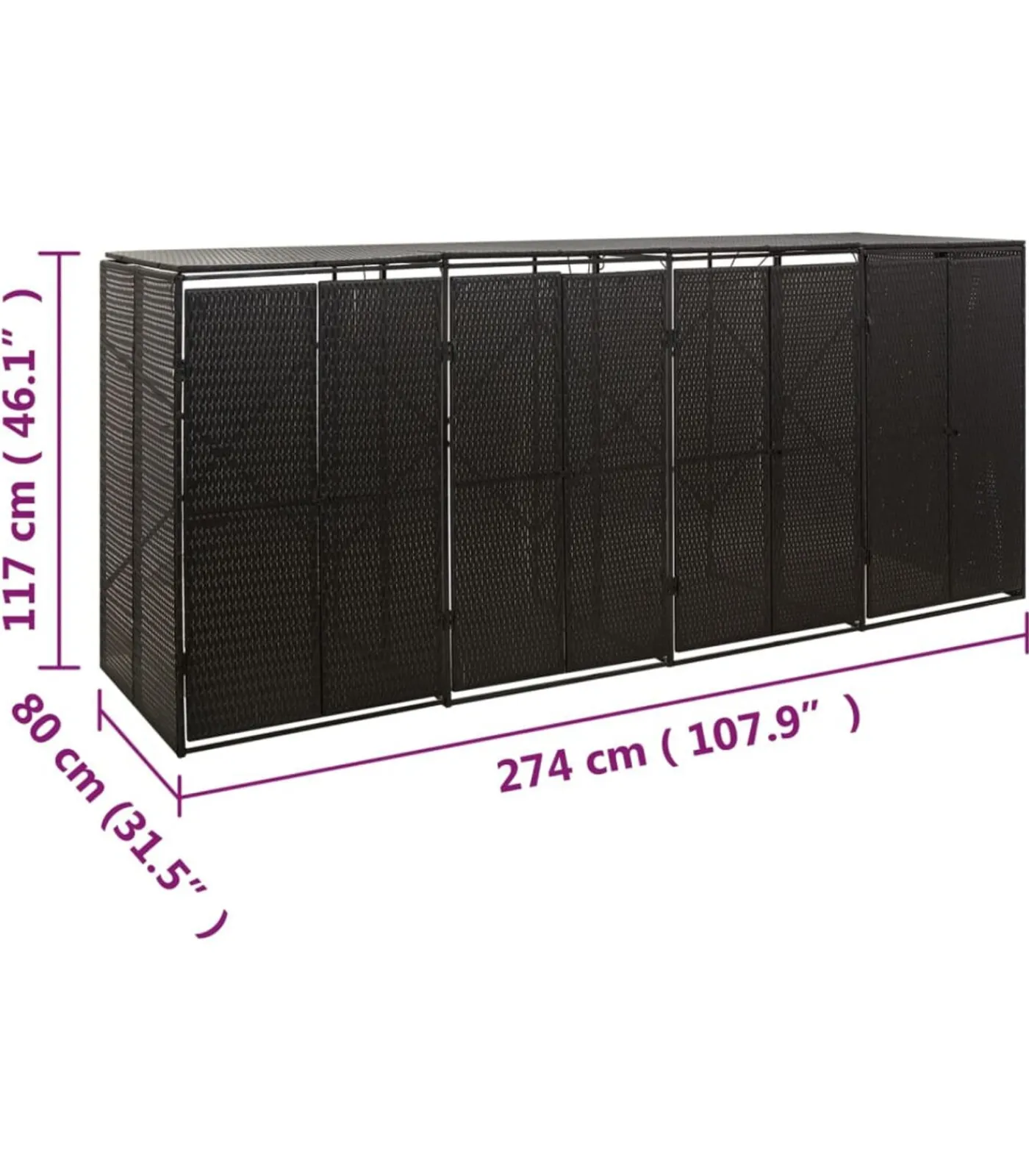 Discount Containerberging viervoudig 274x80x117 cm poly rattan zwart Manden En Bakken