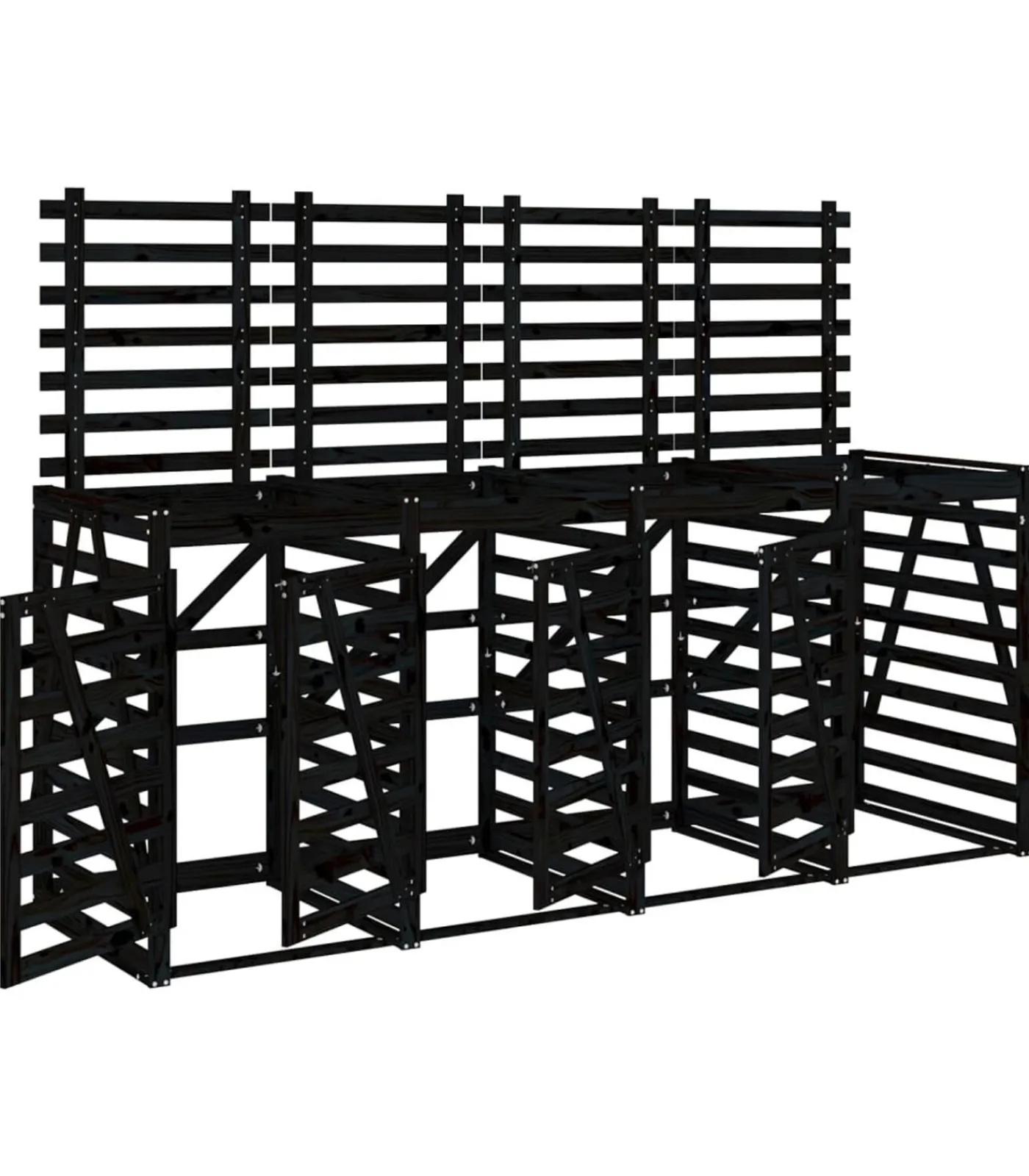 vidaXL Containerberging viervoudig massief grenenhout zwart