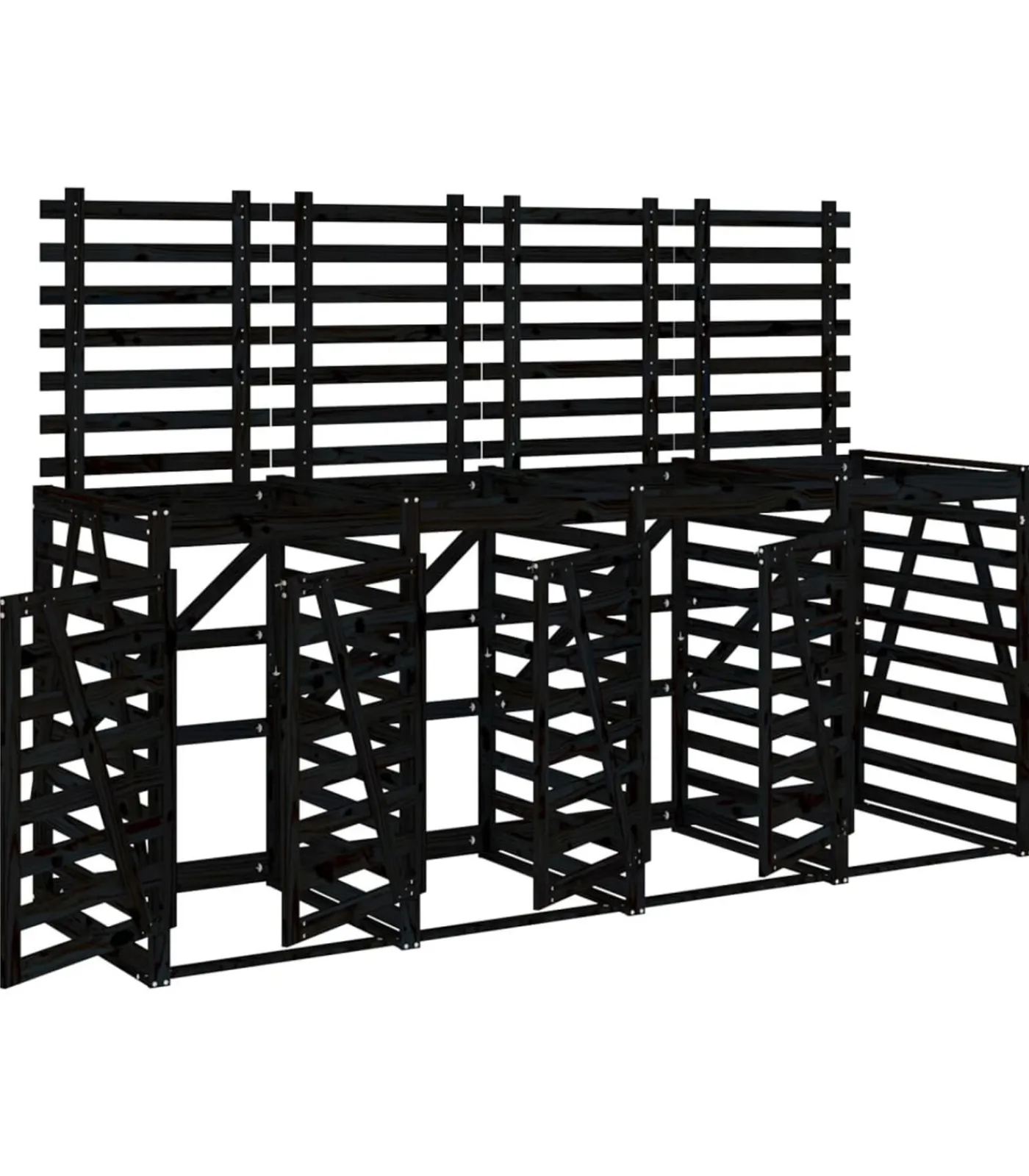 vidaXL Containerberging viervoudig massief grenenhout zwart