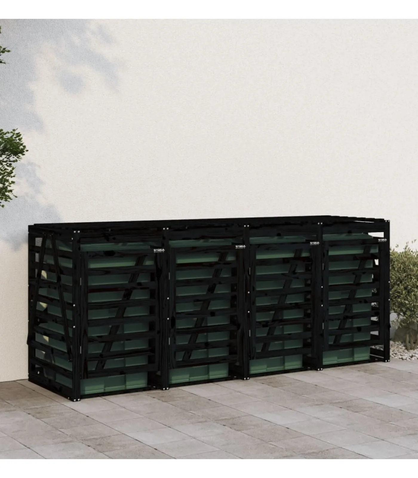 vidaXL Containerberging viervoudig massief grenenhout zwart